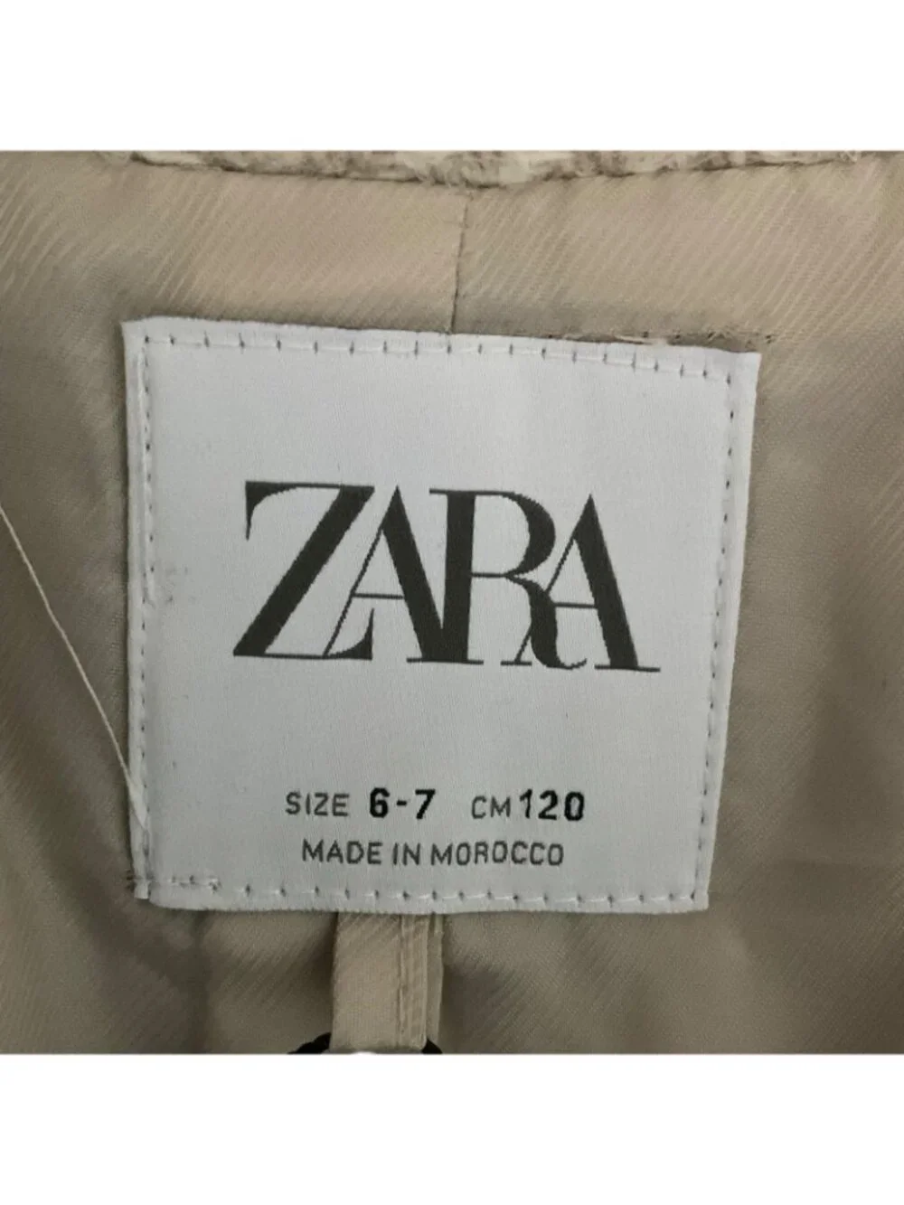 Zara Girls Coat Wool Collared Button Up Beige Size 6-7 Oversized Fake Pockets